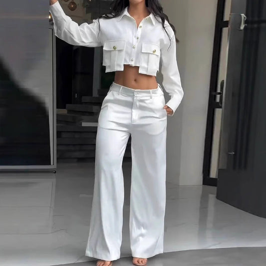Ținută Cristina - Pantaloni albi cu croi larg