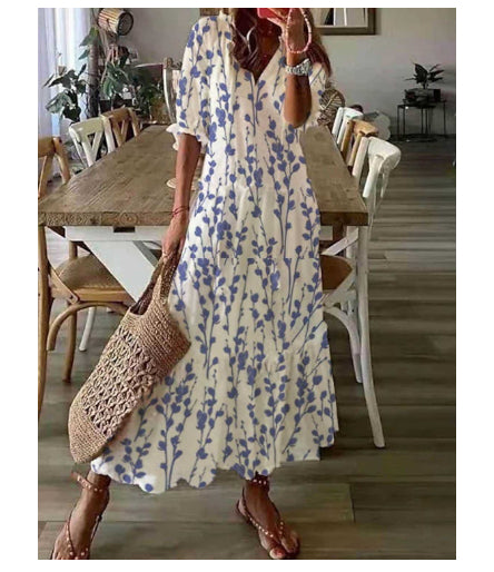 Rochie Cristina cu decolteu în V, imprimeu floral și pompoane - Inspirație retro