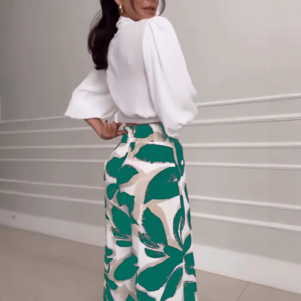 Set pantaloni largi, casual, la modă, cu mânecă trei sferturi, Socialite pentru femei