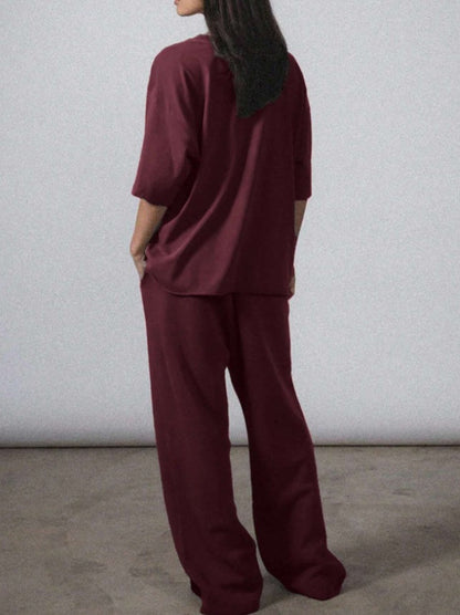 Set Cristina pentru femei cu guler rotund - mâneci tip aripi de liliac