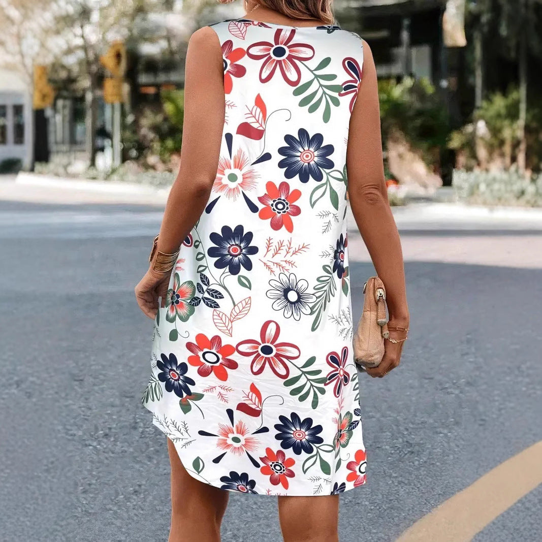 Rochie florală fără mâneci, cu linie A, de Cristina Gore
