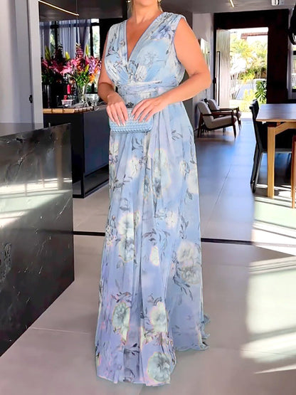 Rochie lungă din șifon Cristina - Stil prințesă floral