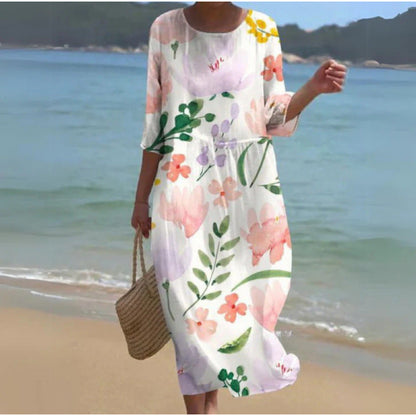 Rochie Cristina cu imprimeu floral - croială trapezoidală artistică