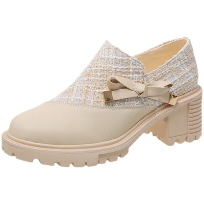 Pantofi cu toc gros Cristina din tweed cu fundă - Inspirație