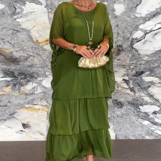 Rochie Cristina din șifon - Mâneci elegante cu model liliac