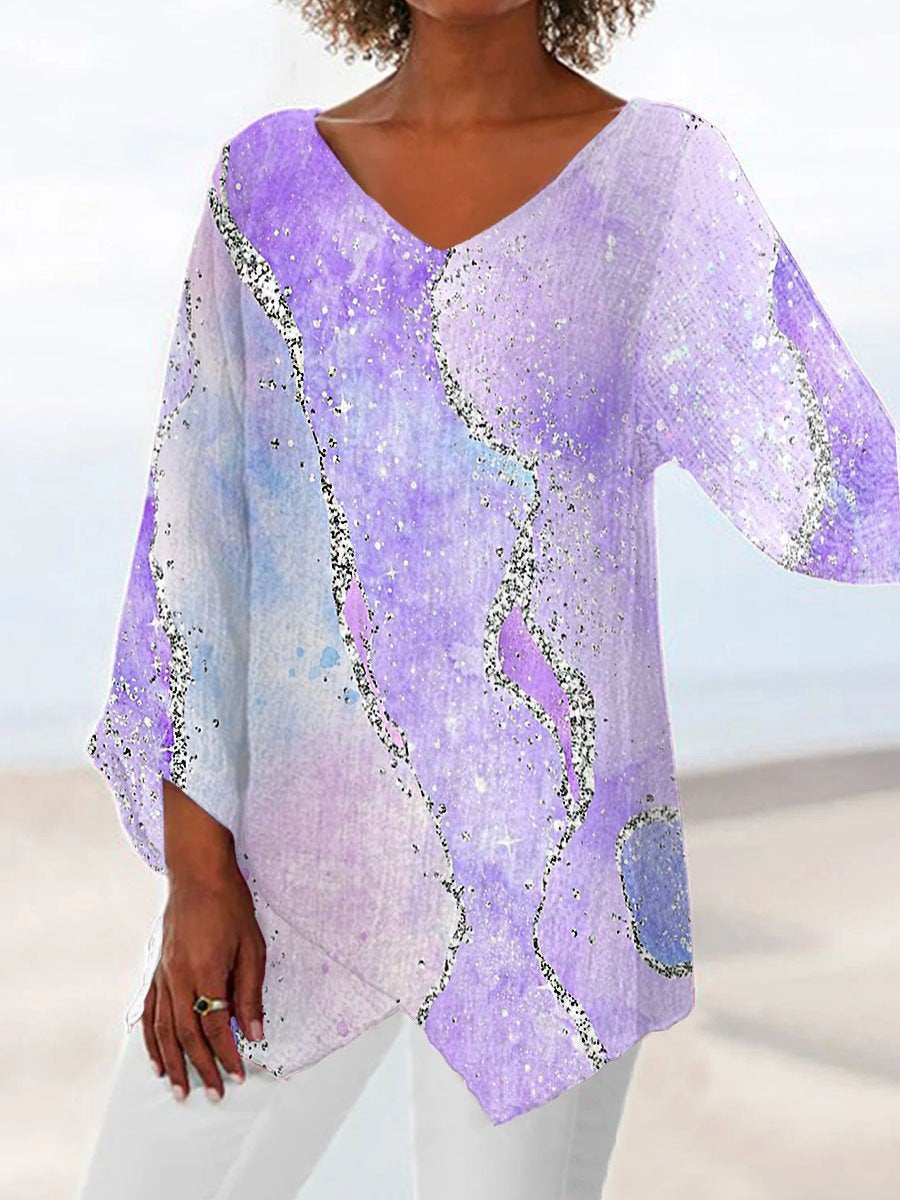 Top Cristina cu imprimeu 3D și decolteu în V - Inspirat din natură