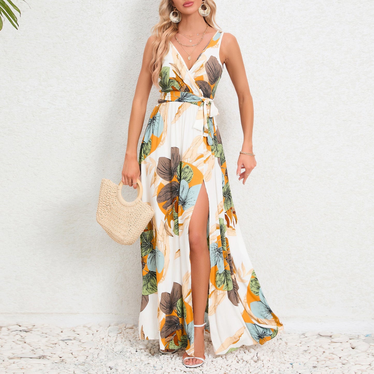 Rochie maxi cu decolteu în V și imprimeu floral de Cristina Gore