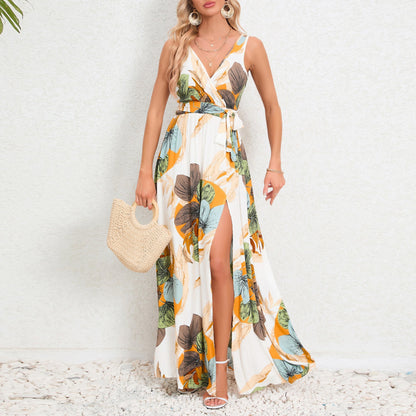 Rochie maxi cu decolteu în V și imprimeu floral de Cristina Gore