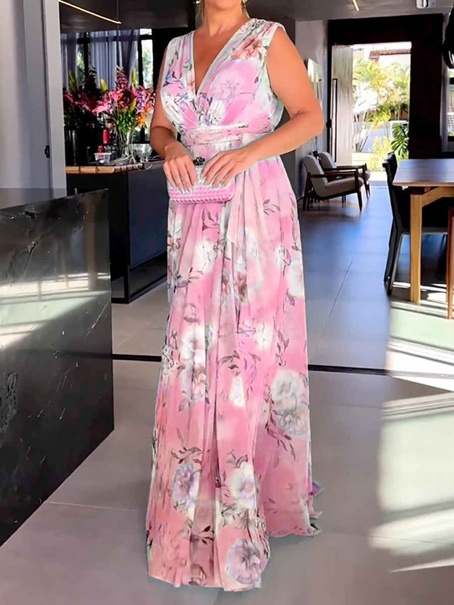 Rochie lungă din șifon Cristina - Stil prințesă floral