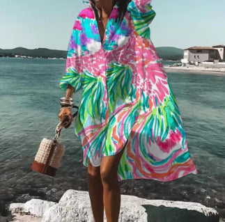 Bluză de plajă cu imprimeu Cristina - Vestă cu mânecă lungă