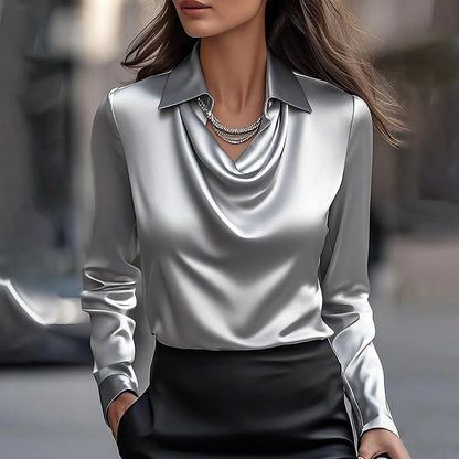 Bluză elegantă din satin cu guler leagăn de Cristina Gore