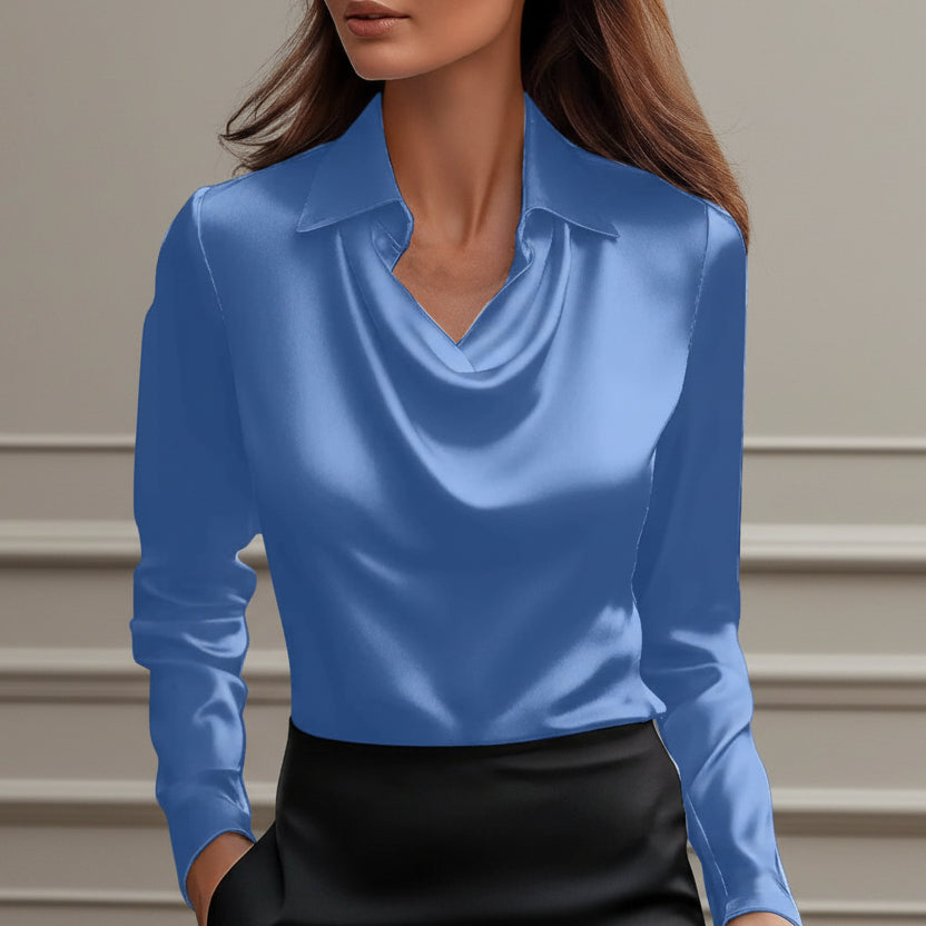 Bluză elegantă din satin cu guler leagăn de Cristina Gore