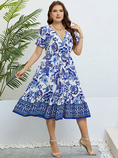 Rochie midi cu decolteu în V și imprimeu floral de Cristina Gore