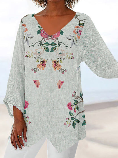 Top Cristina cu imprimeu 3D și decolteu în V - Inspirat din natură