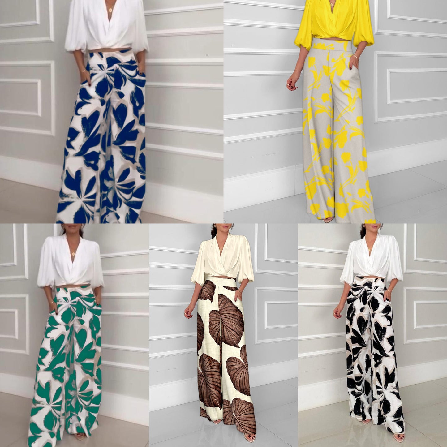 Set pantaloni largi, casual, la modă, cu mânecă trei sferturi, Socialite pentru femei