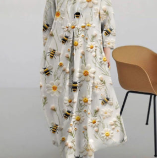 Rochie Cristina cu imprimeu floral - croială trapezoidală artistică