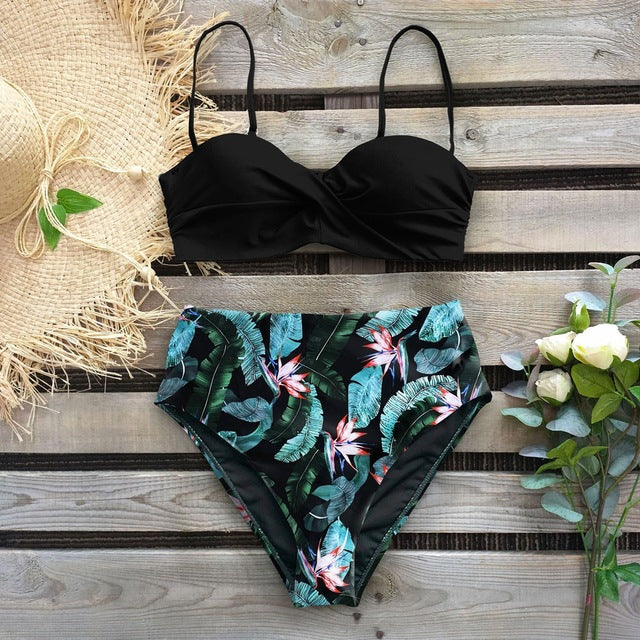 Bikini cu talie înaltă și imprimeu floral de Cristina Gore