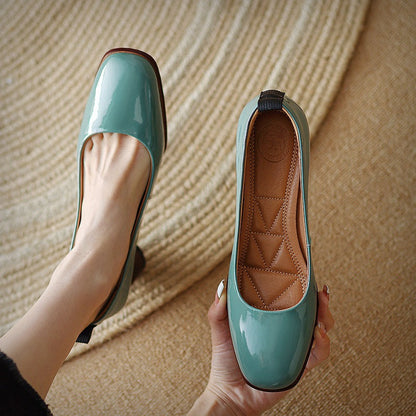 Pantofi cu toc plat din piele Cristina - Design simplu