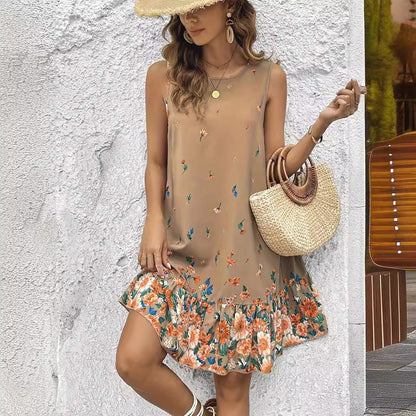 Rochie kaki fără mâneci cu imprimeu floral de Cristina Gore