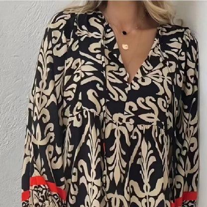 Rochie trapez cu decolteu în V Cristina - Mâneci tip felinar cu imprimeu floral