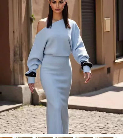 Rochie maxi tricotată Cristina, cu umerii goi - Croială elegantă