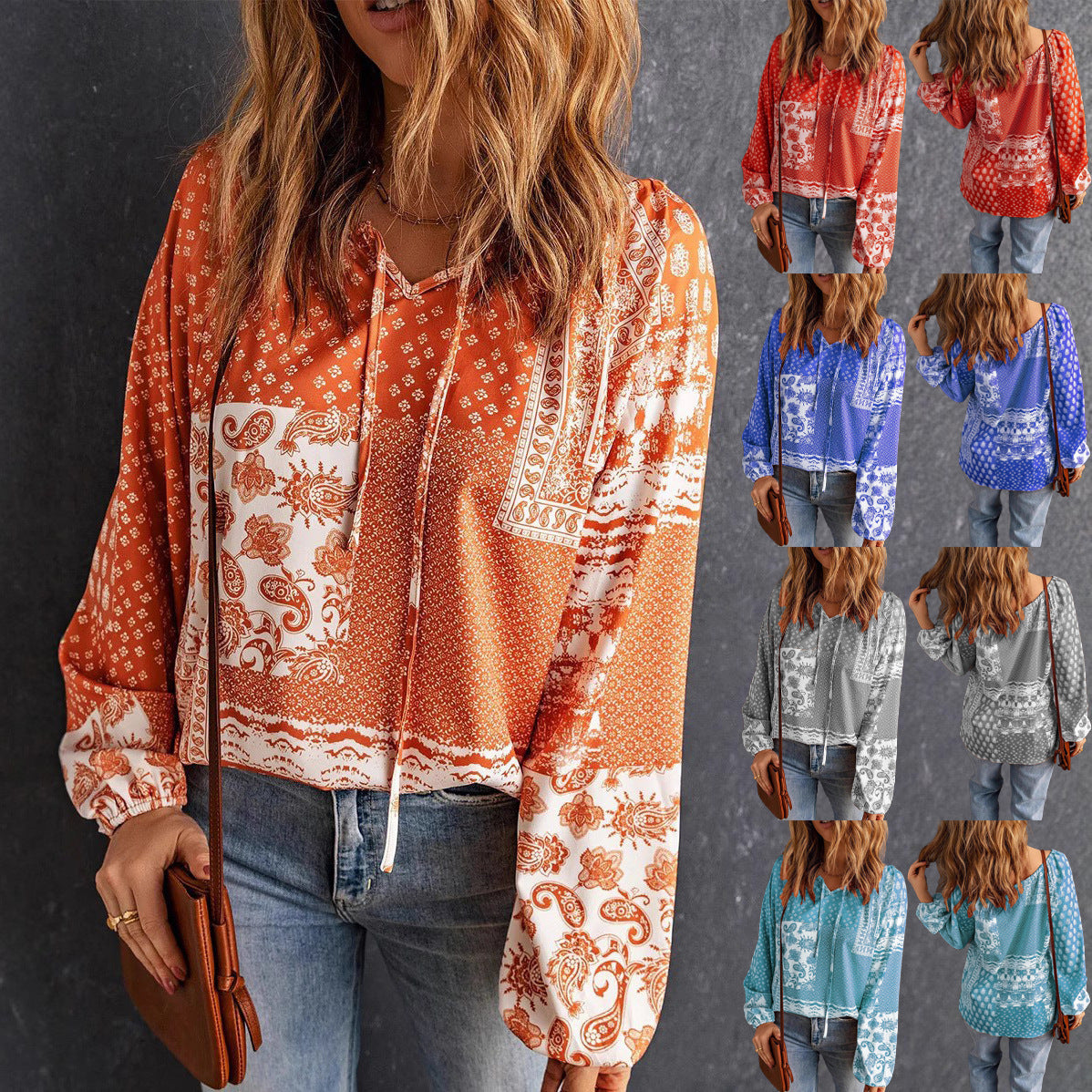 Boho Print Cristina Gore Long Sleeve Blouse