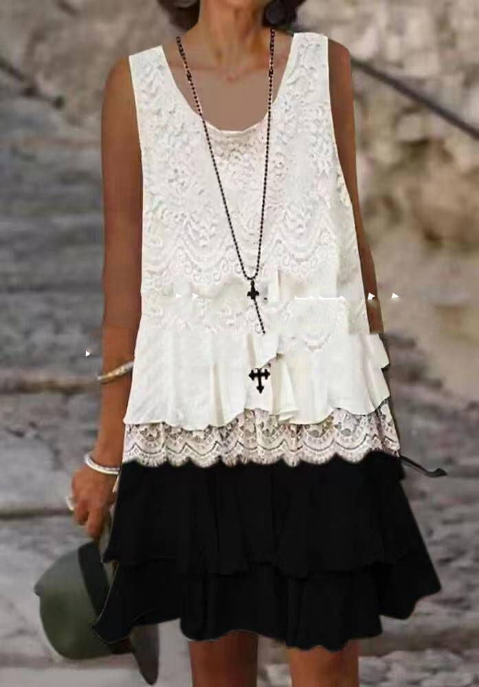 Rochie Cristina fără mâneci din dantelă – Suprapunere elegantă