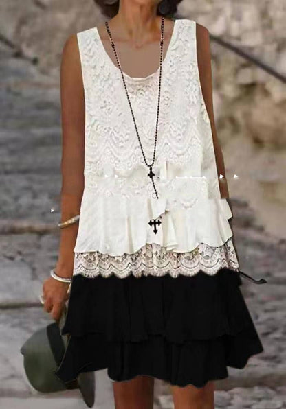 Rochie Cristina fără mâneci din dantelă – Suprapunere elegantă