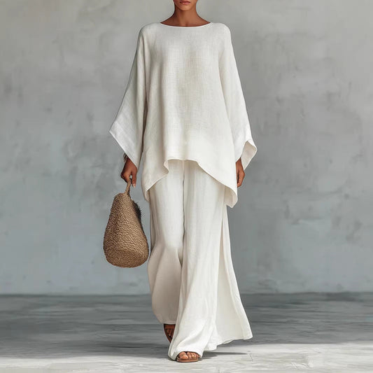 Set de bluză minimalistă relaxată și pantaloni cu croi larg pentru femei