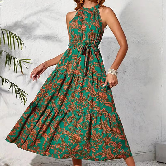 Rochie de vară fără mâneci cu imprimeu floral boho Cristina Gore