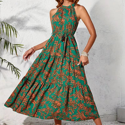 Rochie de vară fără mâneci cu imprimeu floral boho Cristina Gore