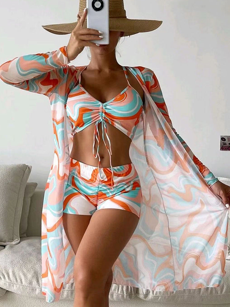 Set bikini Cristina din 3 piese cu cardigan cu mânecă lungă