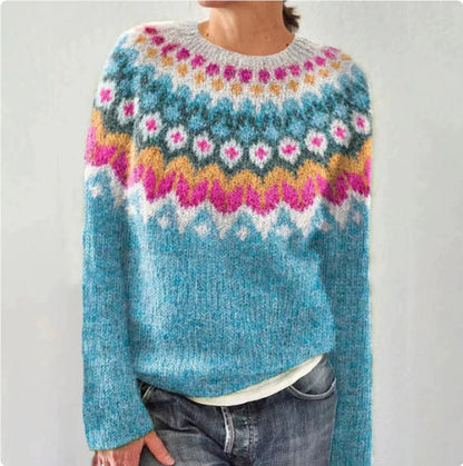 Pulover cu guler rotund Cristina - Tricotaj gros cu model