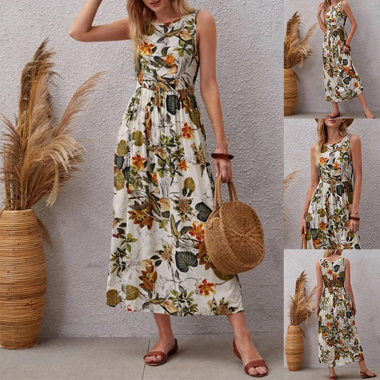 Rochie florală din bumbac, cu linie A, de Cristina Gore