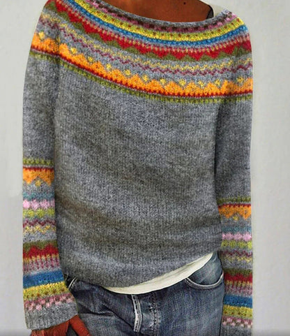 Pulover cu guler rotund Cristina - Tricotaj gros cu model