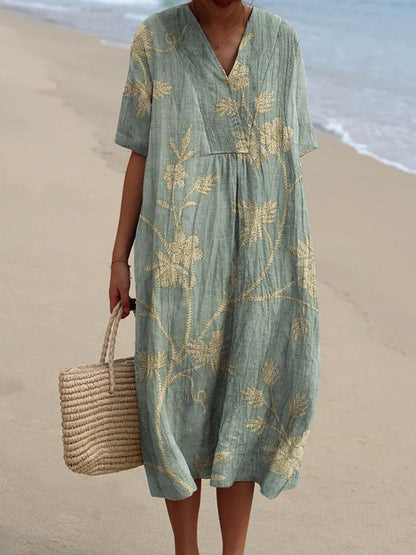 Rochie midi Cristina cu imprimeu floral - imprimeu 3D, mâneci scurte