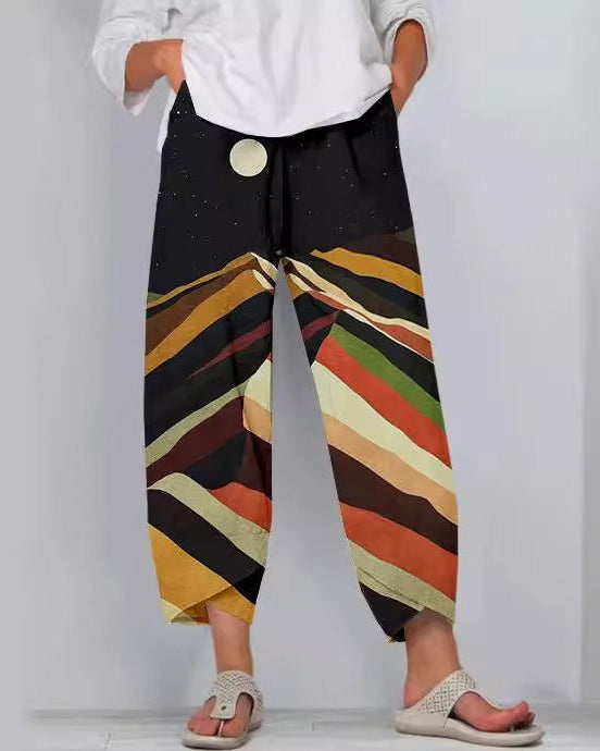 Pantaloni artistici din in cu model 3D Cristina Gore