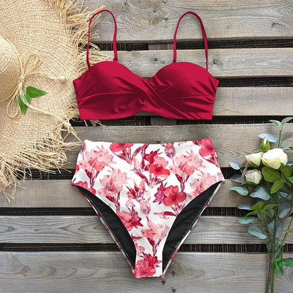 Bikini cu talie înaltă și imprimeu floral de Cristina Gore