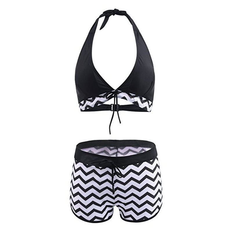 Set bikini elegant cu imprimeu zigzag Cristina Gore și pantaloni scurți