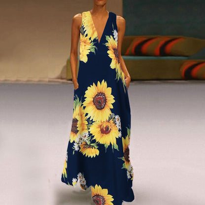 Rochie maxi fără mâneci cu imprimeu floral boho Cristina Gore