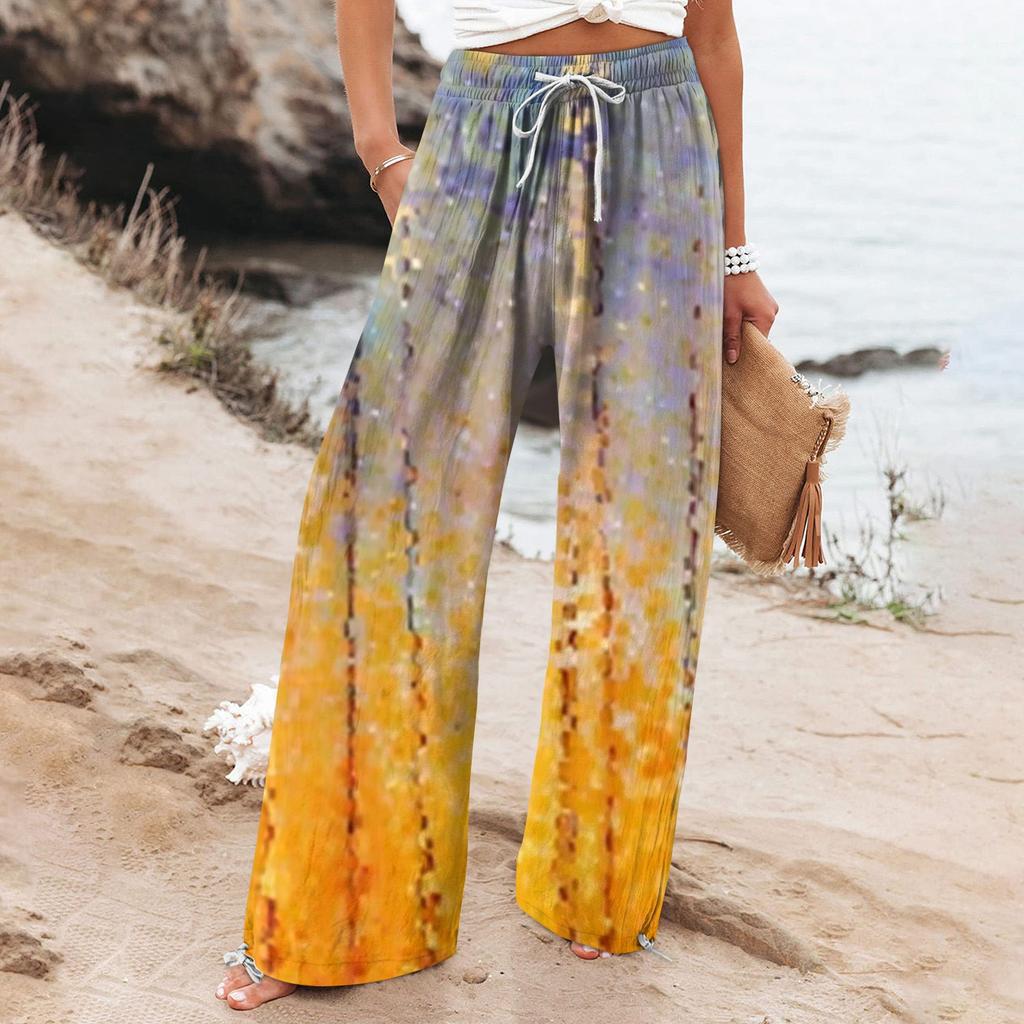 Pantaloni largi pentru femei cu imprimeu boho botanic Cristina Gore