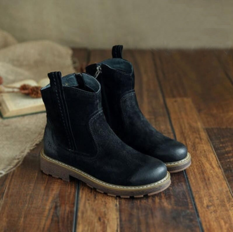 Ghete Cristina din piele întoarsă și fleece - Deschidere largă