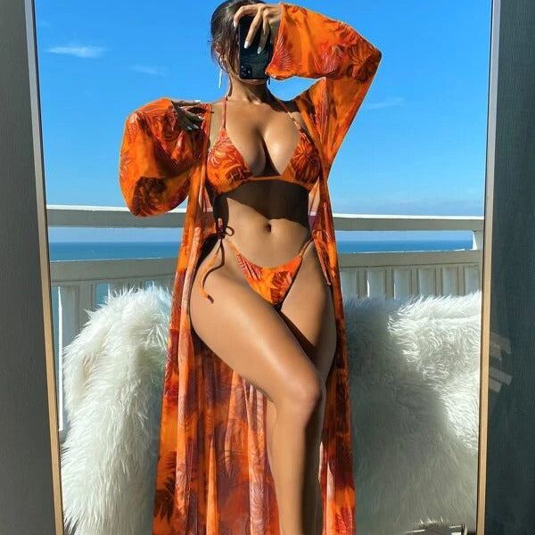 Set bikini cu mânecă lungă și imprimeu floral vibrant Cristina Gore