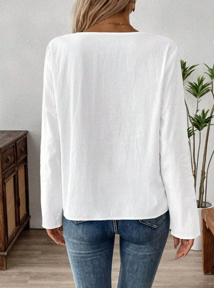 Top Cristina simplu cu mânecă lungă - Detaliu cu nasturi artificiali