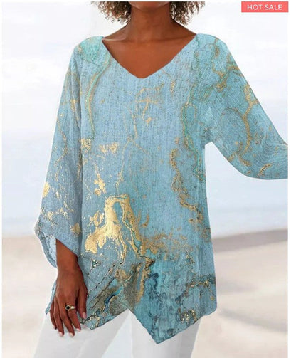 Top Cristina cu imprimeu 3D și decolteu în V - Inspirat din natură