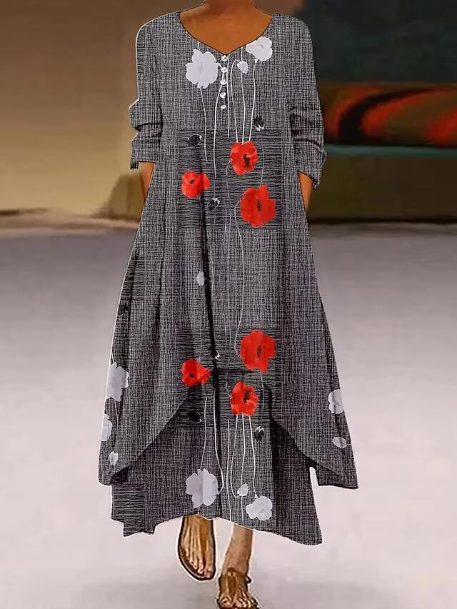 Rochie maxi cu imprimeu Cristina - Tiv și mâneci asimetrice