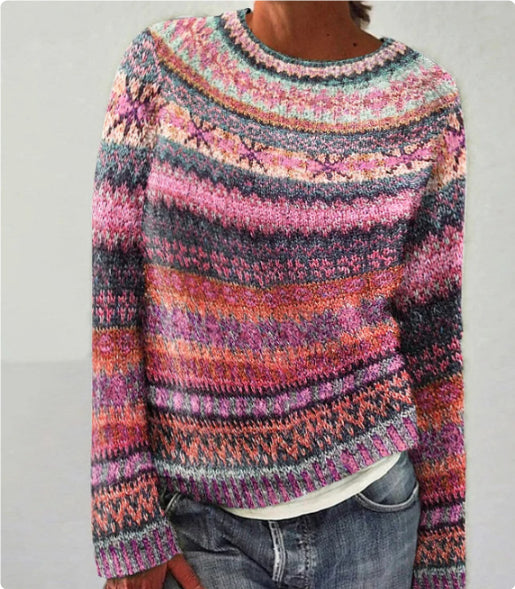 Pulover cu guler rotund Cristina - Tricotaj gros cu model