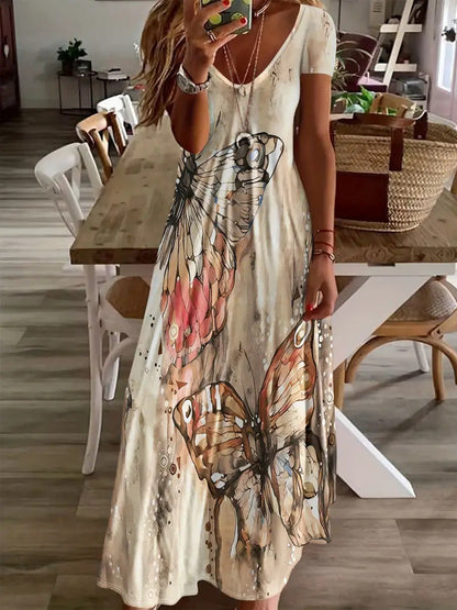 Rochie maxi Cristina Gore cu imprimeu boem și fluturi
