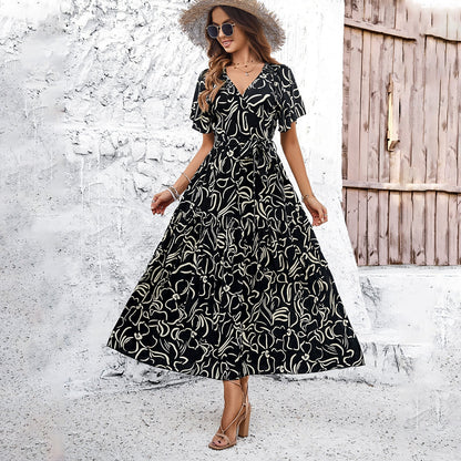 Rochie midi elegantă cu mânecă scurtă și model geometric Cristina Gore