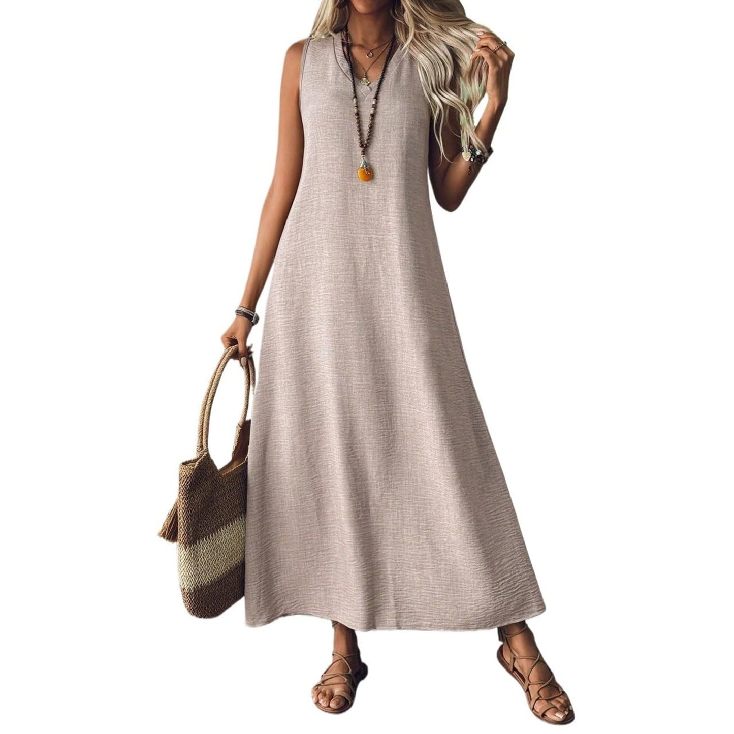 Rochie elegantă fără mâneci din cânepă Cristina Gore
